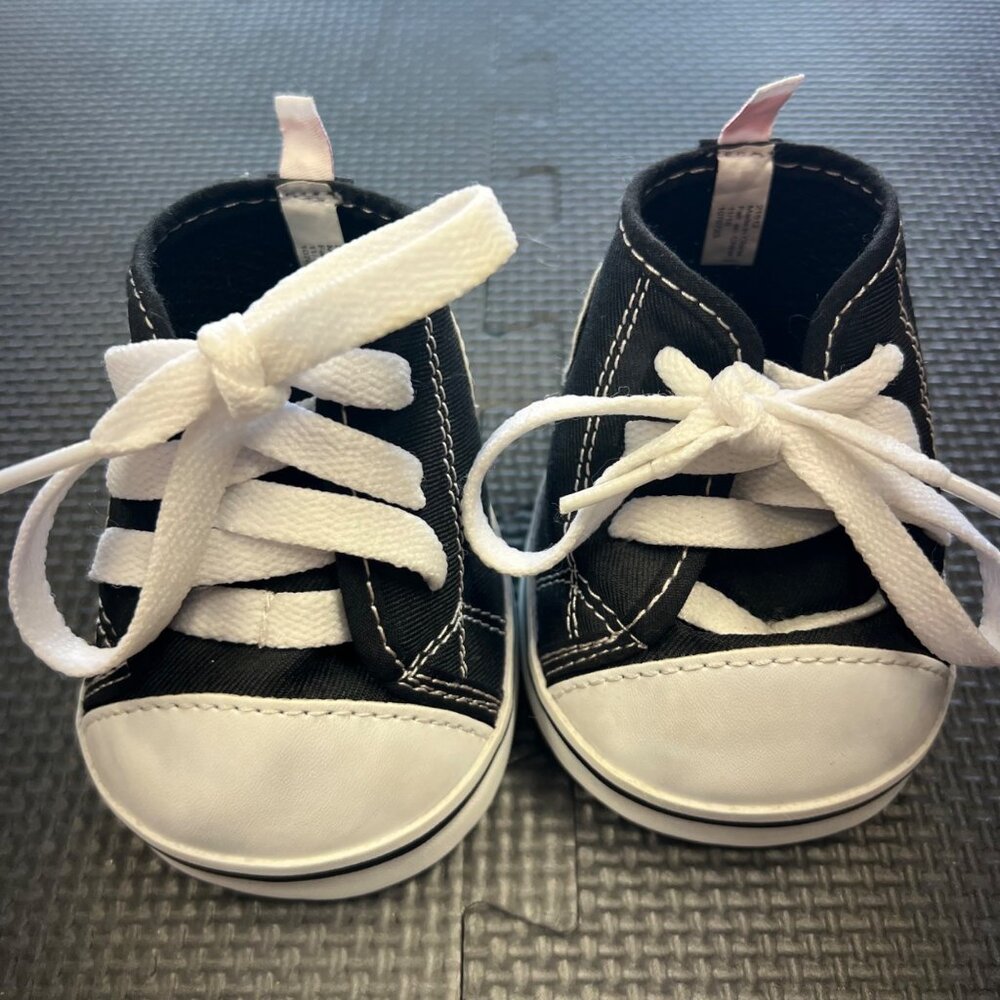 Bab Black & White Canvas Baby Sneakers Soft Sole Infant Shoes